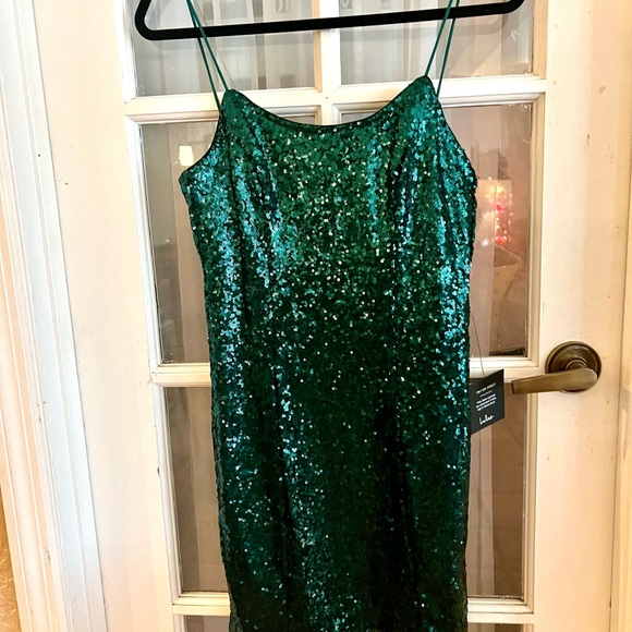 NWT SZ L Lulus Bring it Emerald Green Sequin Bodycon mini deess - Picture 3 of 5
